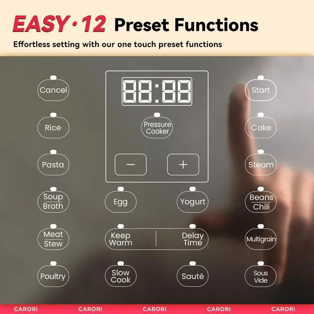 Alt view image 5 of 7 - 1200W 12-in-1 Electric Pressure Cooker 8Qt, Stainless Steel Pressure Cooker, Slow Cook Rice Cooker Steamer Sauté, Yogurt Maker, Warmer & Sterilizer with Recipe, Safer Venting Design, Black