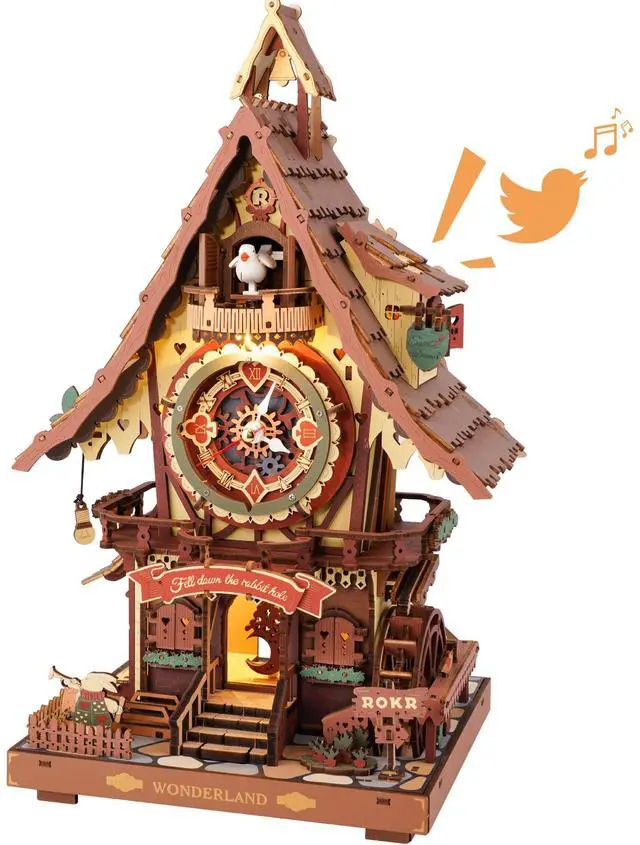 3D Wooden Puzzles for Adults, Cuckoo Clock Model Kit, Room Home Decor DIY Watch Making Kit Functional Mechanical Building Toys, Hobbies Birthday Christmas Day Gifts for Men Women 14+