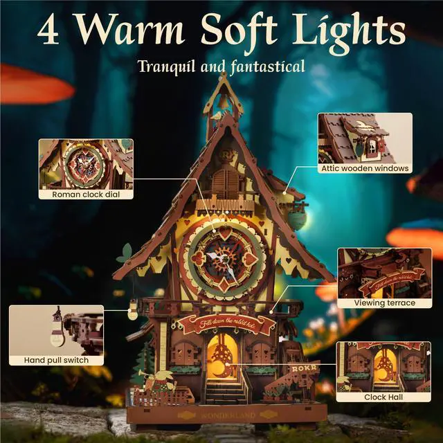Alt view image 2 of 7 - 3D Wooden Puzzles for Adults, Cuckoo Clock Model Kit, Room Home Decor DIY Watch Making Kit Functional Mechanical Building Toys, Hobbies Birthday Christmas Day Gifts for Men Women 14+
