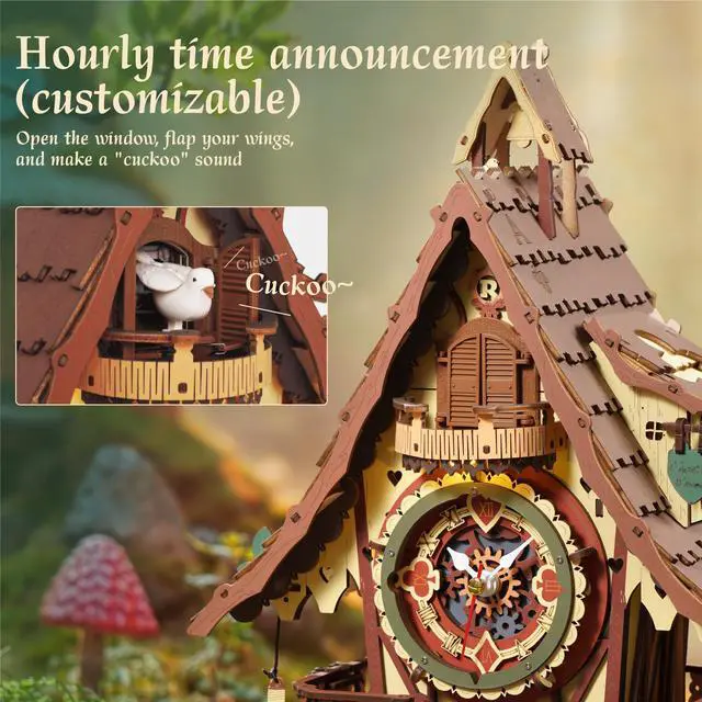 Alt view image 4 of 7 - 3D Wooden Puzzles for Adults, Cuckoo Clock Model Kit, Room Home Decor DIY Watch Making Kit Functional Mechanical Building Toys, Hobbies Birthday Christmas Day Gifts for Men Women 14+