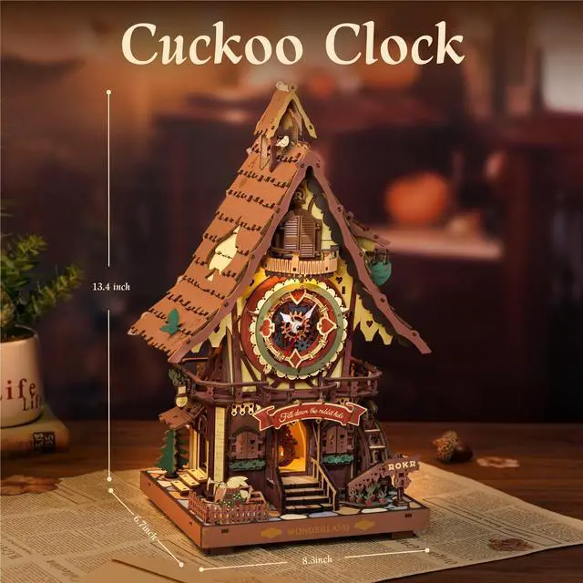 Alt view image 6 of 7 - 3D Wooden Puzzles for Adults, Cuckoo Clock Model Kit, Room Home Decor DIY Watch Making Kit Functional Mechanical Building Toys, Hobbies Birthday Christmas Day Gifts for Men Women 14+