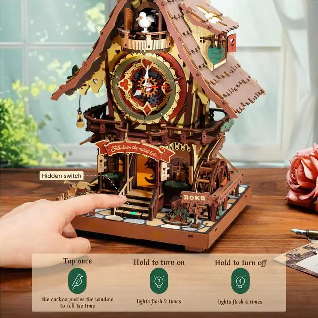 Alt view image 5 of 7 - 3D Wooden Puzzles for Adults, Cuckoo Clock Model Kit, Room Home Decor DIY Watch Making Kit Functional Mechanical Building Toys, Hobbies Birthday Christmas Day Gifts for Men Women 14+