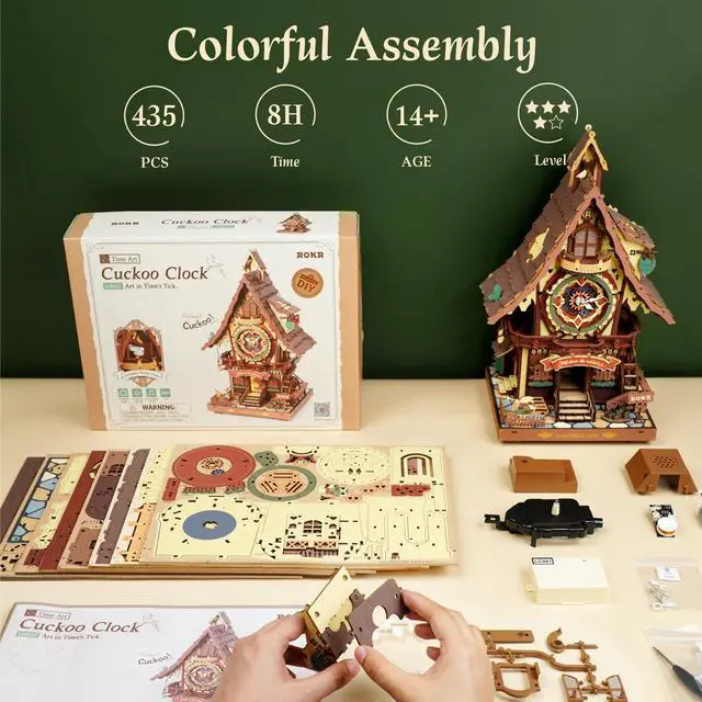 Alt view image 7 of 7 - 3D Wooden Puzzles for Adults, Cuckoo Clock Model Kit, Room Home Decor DIY Watch Making Kit Functional Mechanical Building Toys, Hobbies Birthday Christmas Day Gifts for Men Women 14+