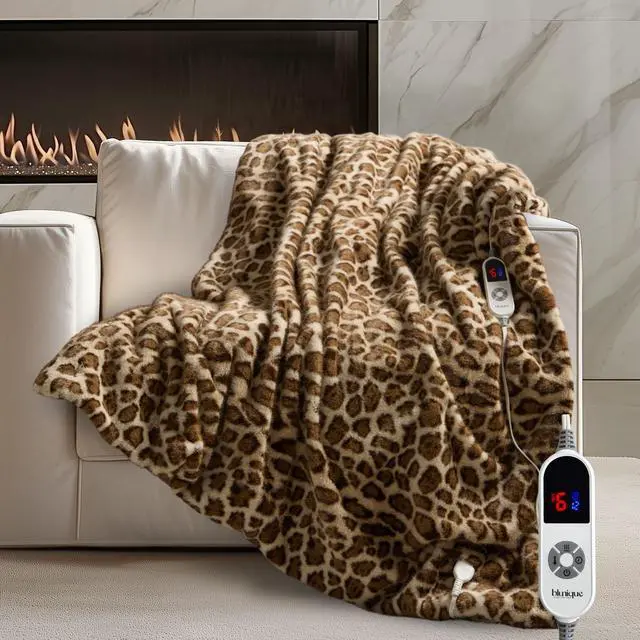 Main image of Luxury Faux Fur Heated Blanket Electric Throw - Leopard Print Ultra Soft Thick Warm Heated Blanket, 6 Heating Levels & 12 Hours Auto-Off, ETL Certified, Washable, Luxurious Gifts, 50''x60''