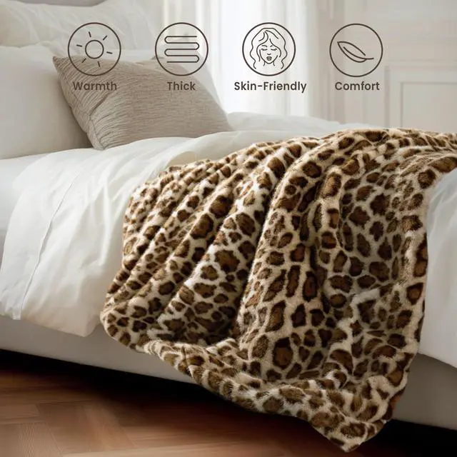 Alt view image 6 of 7 - Luxury Faux Fur Heated Blanket Electric Throw - Leopard Print Ultra Soft Thick Warm Heated Blanket, 6 Heating Levels & 12 Hours Auto-Off, ETL Certified, Washable, Luxurious Gifts, 50''x60''