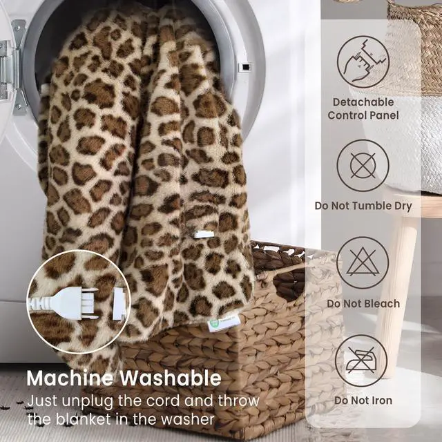 Alt view image 7 of 7 - Luxury Faux Fur Heated Blanket Electric Throw - Leopard Print Ultra Soft Thick Warm Heated Blanket, 6 Heating Levels & 12 Hours Auto-Off, ETL Certified, Washable, Luxurious Gifts, 50''x60''