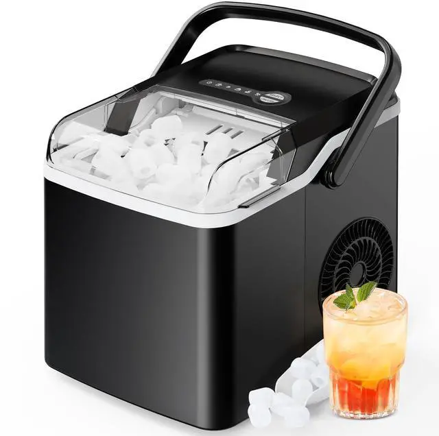 Main image of Countertop Ice Maker, 9 Cubes Ready in 6 Mins, 26lbs in 24Hrs, Portable Ice Machine with Self-Cleaning, 2 Sizes of Bullet Ice for Home/Kitchen/Party/RV, Black