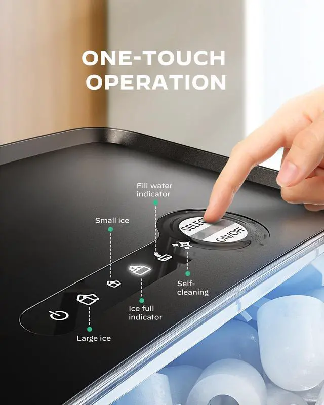 Alt view image 4 of 7 - Countertop Ice Maker, 9 Cubes Ready in 6 Mins, 26lbs in 24Hrs, Portable Ice Machine with Self-Cleaning, 2 Sizes of Bullet Ice for Home/Kitchen/Party/RV, Black