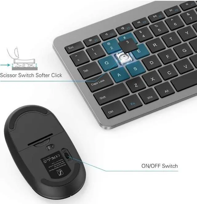 Alt view image 2 of 7 - Wireless Keyboard and Mouse Combo - Full Size Slim Thin Wireless Keyboard Mouse