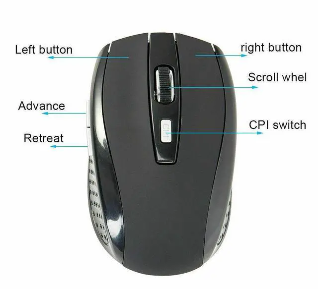 Alt view image 4 of 5 - Black Wireless Mouse Optical USB Laptop PC Computer 2.4GHZ DPI