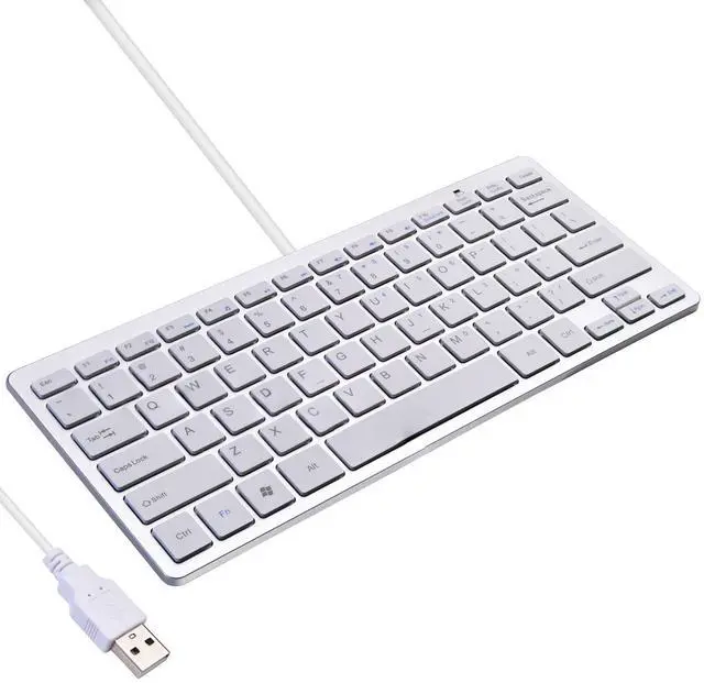 Main image of Ultra Thin Mini USB Wired Compact Keyboard for PC Mac Laptop 78 Key Silver White