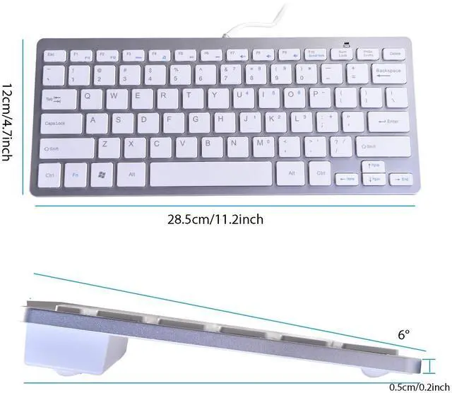 Alt view image 3 of 6 - Ultra Thin Mini USB Wired Compact Keyboard for PC Mac Laptop 78 Key Silver White