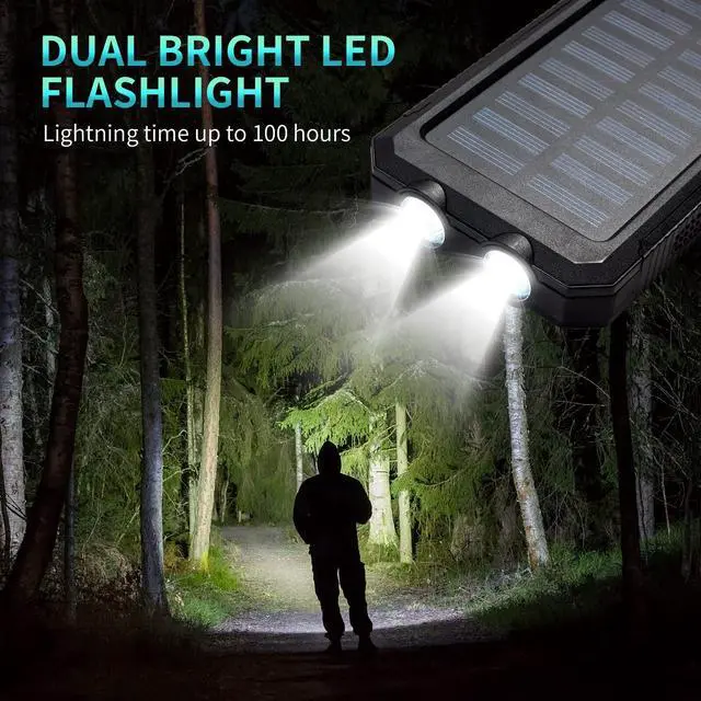 Alt view image 3 of 5 - 2025 Solar Portable Charg Power Bank with Flashlight Battery Pack Fast Charge