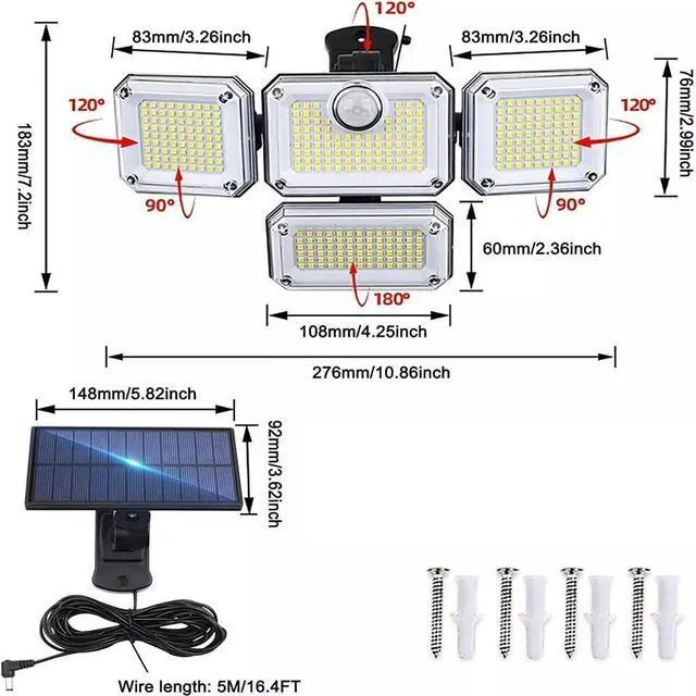 Alt view image 2 of 6 - 3000LM 333 LED Solar Lights Outdoor Waterproof Motion Sensor Security Wall Lamp