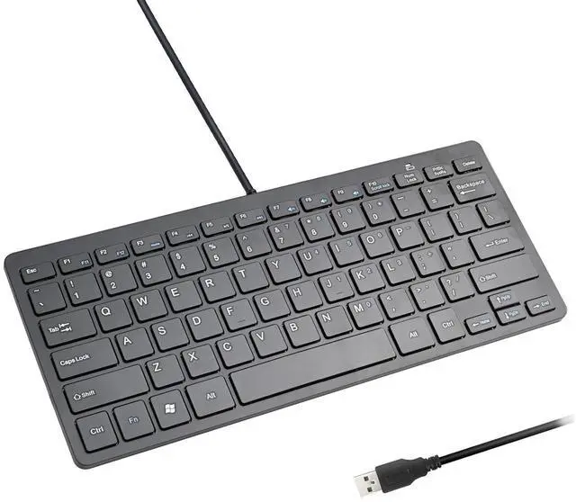 Main image of Ultra Thin Mini USB Wired Compact Keyboard for PC Mac Laptop 78 Key Silver Black
