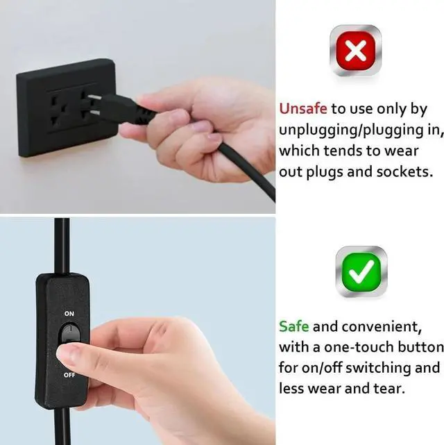 Alt view image 6 of 6 - Long Extension Cord with Switch On/Off 3 Prong Grounded Plug Indoor Power Cor...