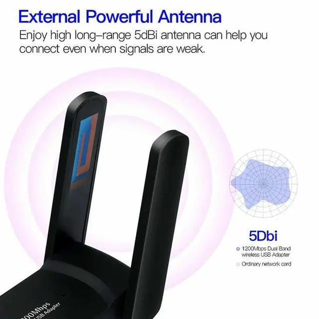 Alt view image 3 of 7 - 1200Mbps Long Range AC1200 Dual Band 5GHz Wireless USB 3.0 WiFi Adapter Antennas