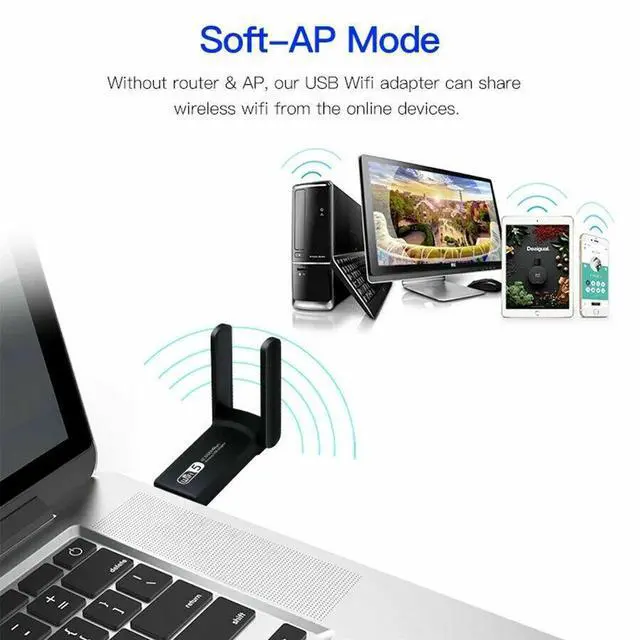 Alt view image 5 of 7 - 1200Mbps Long Range AC1200 Dual Band 5GHz Wireless USB 3.0 WiFi Adapter Antennas