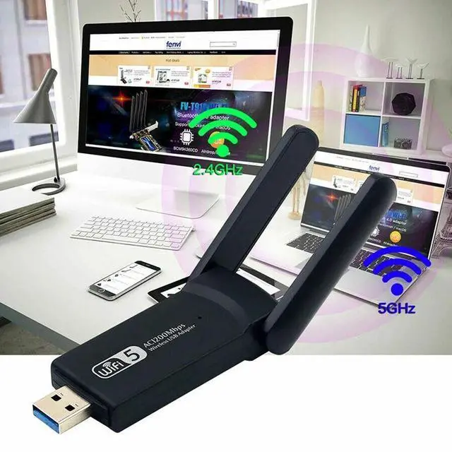 Alt view image 6 of 7 - 1200Mbps Long Range AC1200 Dual Band 5GHz Wireless USB 3.0 WiFi Adapter Antennas