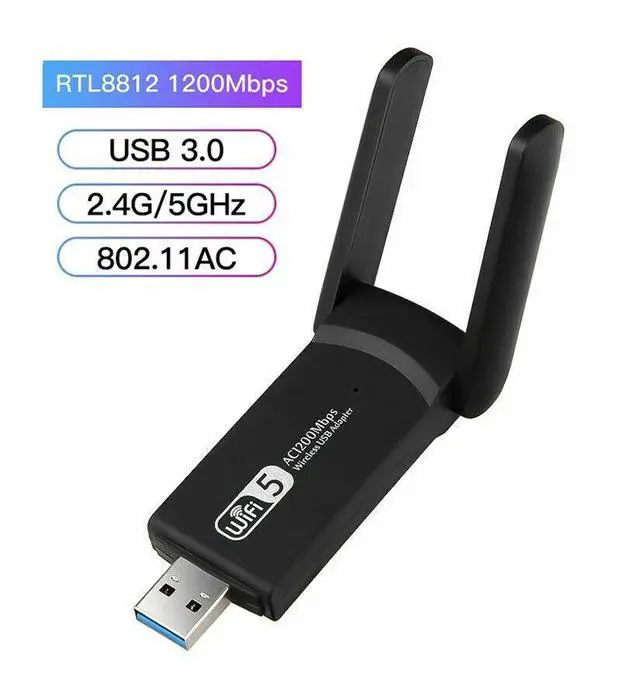 Alt view image 7 of 7 - 1200Mbps Long Range AC1200 Dual Band 5GHz Wireless USB 3.0 WiFi Adapter Antennas
