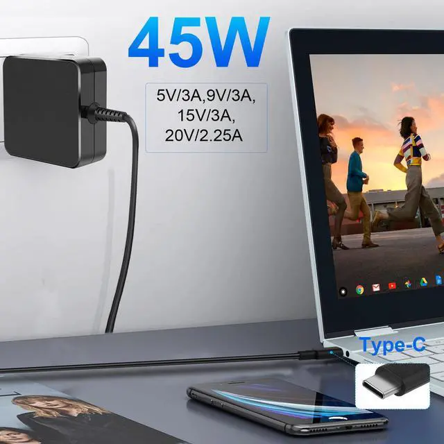 Alt view image 6 of 6 - POWER SUPPLY W20-045N1A Charger 45W USB-C Charger Universal Laptop US