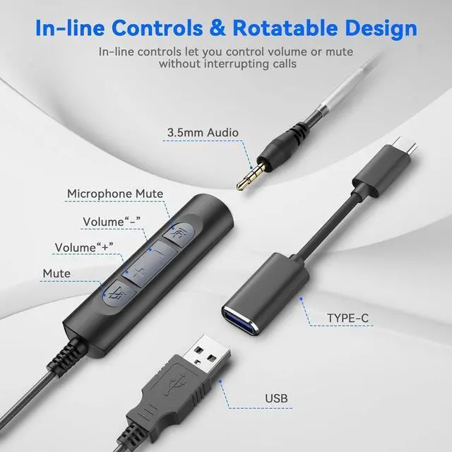 Alt view image 3 of 6 - Headset 3.5mm/USB/USB-C With Microphone Wired Headphone for PC/Phone