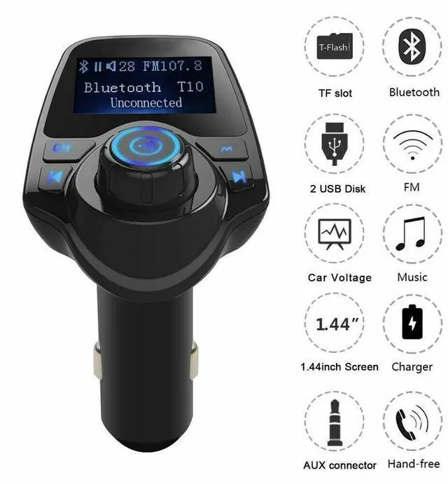Alt view image 2 of 6 - Bluetooth Car Kit MP3 Player FM Transmitter Wireless Radio Adapter USB Charger
