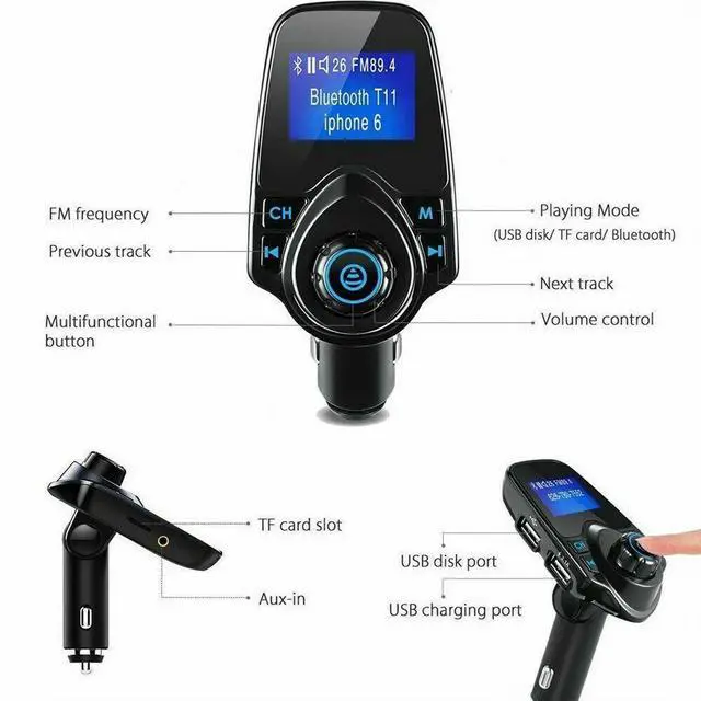 Alt view image 6 of 6 - Bluetooth Car Kit MP3 Player FM Transmitter Wireless Radio Adapter USB Charger