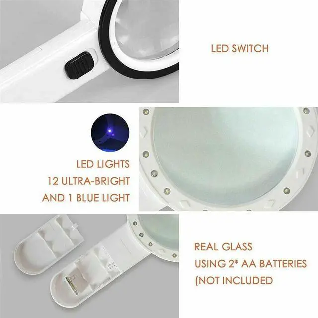 Alt view image 2 of 7 - 30X Jumbo Handheld Magnifying Glass w/ 13 Bright LED Light Illuminated Magnifier