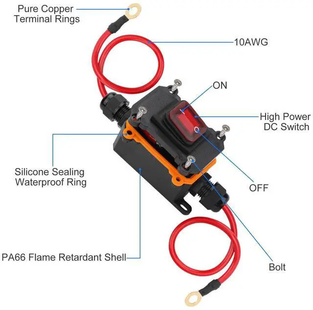 Alt view image 2 of 6 - DC 12-24V Inline Cord Switch Copper Ring Power Wire On/Off Switch Waterproof