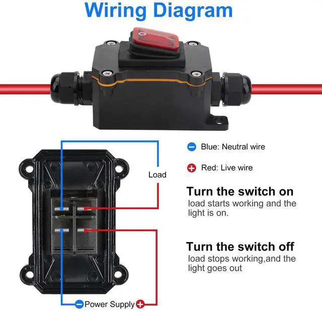 Alt view image 4 of 6 - DC 12-24V Inline Cord Switch Copper Ring Power Wire On/Off Switch Waterproof