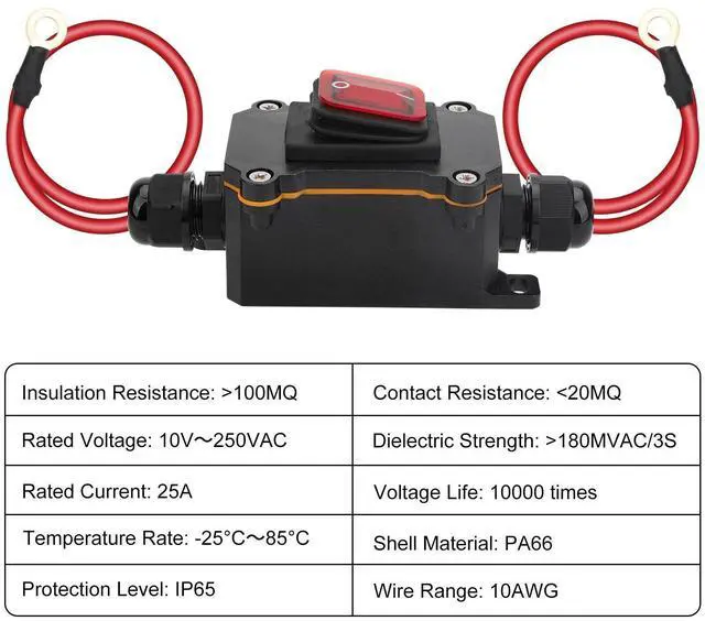 Alt view image 3 of 6 - DC 12-24V Inline Cord Switch Copper Ring Power Wire On/Off Switch Waterproof