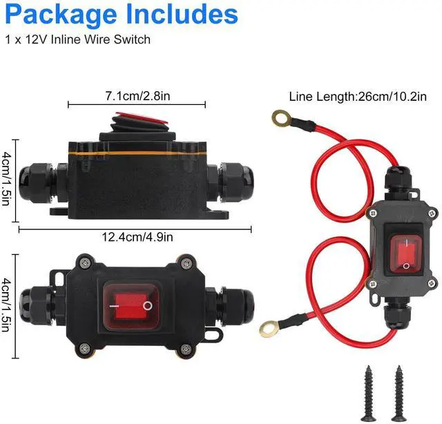 Alt view image 6 of 6 - DC 12-24V Inline Cord Switch Copper Ring Power Wire On/Off Switch Waterproof
