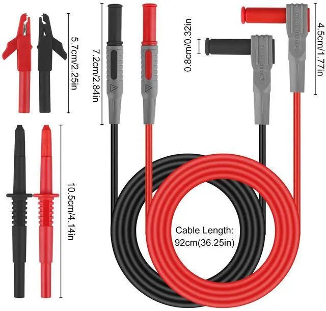 Alt view image 2 of 6 - 8pcs Multimeter Lead Kit 4mm Wire Piercing Alligator Clip Banana Plug Test Probe
