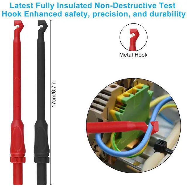 Alt view image 3 of 6 - 8pcs Multimeter Lead Kit 4mm Wire Piercing Alligator Clip Banana Plug Test Probe