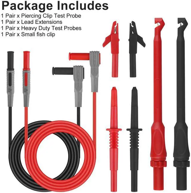 Alt view image 6 of 6 - 8pcs Multimeter Lead Kit 4mm Wire Piercing Alligator Clip Banana Plug Test Probe