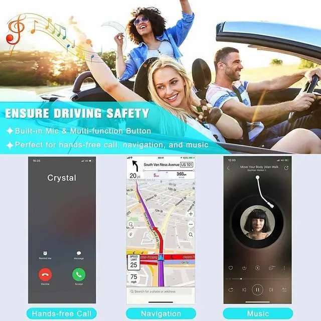 Alt view image 5 of 6 - Bluetooth Transmitter Call Music Receiver AUX Adapter for Car Headphone