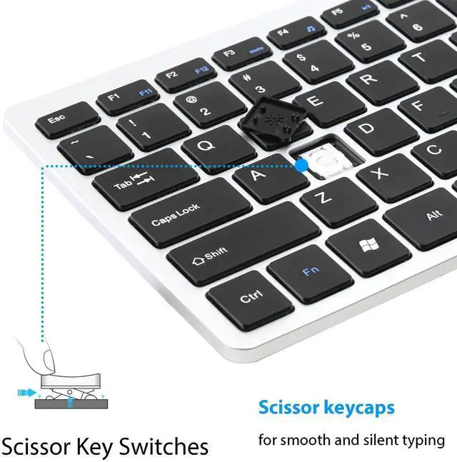 Alt view image 2 of 5 - Ultra Thin Mini USB Wired Compact Keyboard for PC Mac Laptop 78 Black Key Silver