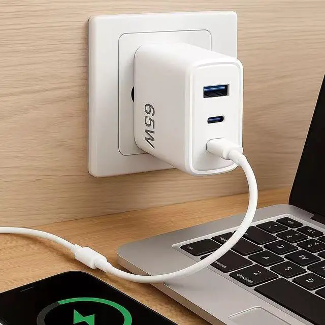 Alt view image 2 of 4 - 65W USB C Fast Charger 3 Port PD GaN wall charger iPhone Samsung MacBook