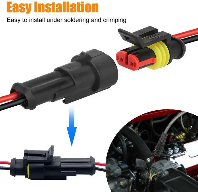 Alt view image 4 of 7 - 20X Car Waterproof Electrical Wire Cable Connector Male Female 2Pin Way Plug Kit