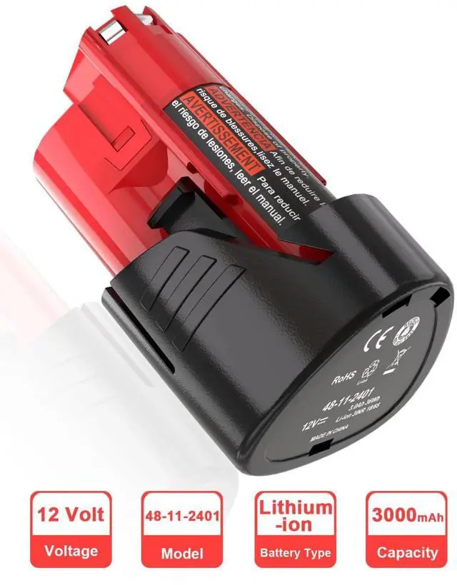 Main image of LI-POWER Upgraded 12V 3.0Ah (36Wh) Replacement Battery for Milwaukee M12 48-11-2420/2440/2402/2411 Tools and Heated Jackets (1-Pack)