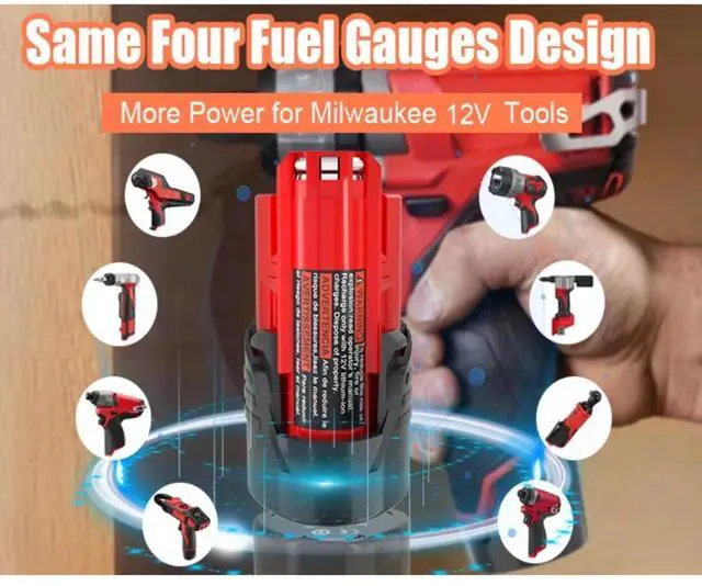 Alt view image 2 of 7 - LI-POWER Upgraded 12V 3.0Ah (36Wh) Replacement Battery for Milwaukee M12 48-11-2420/2440/2402/2411 Tools and Heated Jackets (1-Pack)