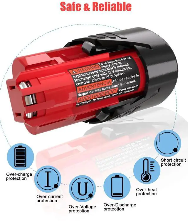 Alt view image 6 of 7 - LI-POWER Upgraded 12V 3.0Ah (36Wh) Replacement Battery for Milwaukee M12 48-11-2420/2440/2402/2411 Tools and Heated Jackets (1-Pack)
