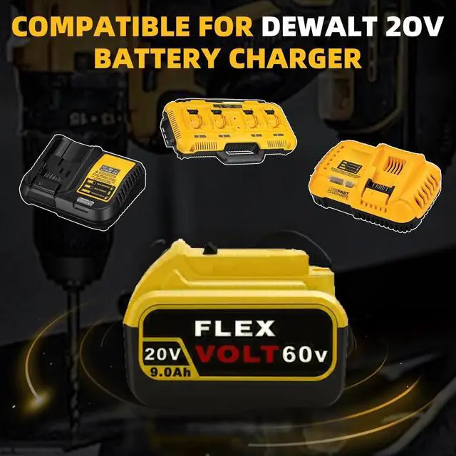 Alt view image 5 of 7 - DEWALT 20V/60V MAX 9.0Ah High-Capacity Dual Battery Kit (2-Pack) - Smart Indicator - Compatible with DCB609, DCB606, DCB208 - Powersaw, Drill & Heavy-Duty XR Tools