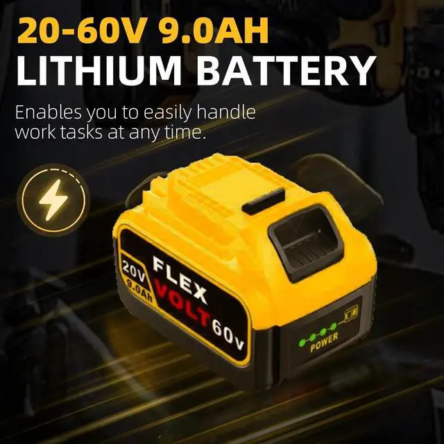 Alt view image 2 of 7 - DEWALT 20V/60V MAX 9.0Ah High-Capacity Dual Battery Kit (2-Pack) - Smart Indicator - Compatible with DCB609, DCB606, DCB208 - Powersaw, Drill & Heavy-Duty XR Tools