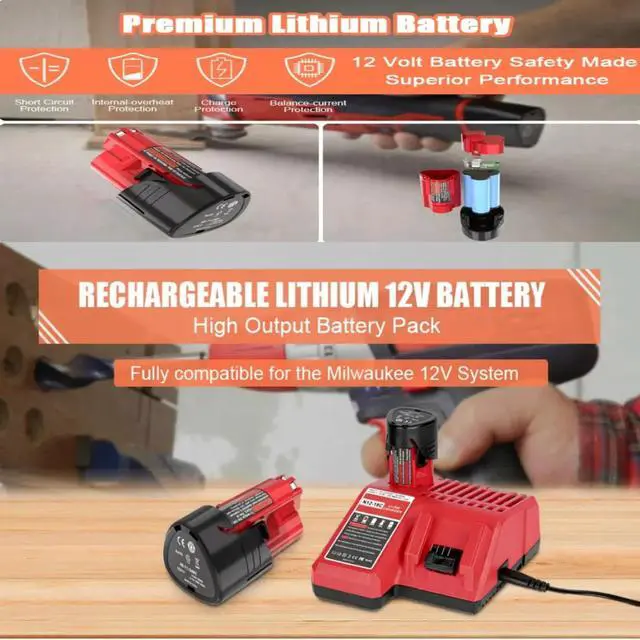 Alt view image 4 of 7 - LI-POWER Upgraded 12V 3.0Ah (36Wh) Replacement Battery for Milwaukee M12 48-11-2420/2440/2402/2411 Tools and Heated Jackets (1-Pack)