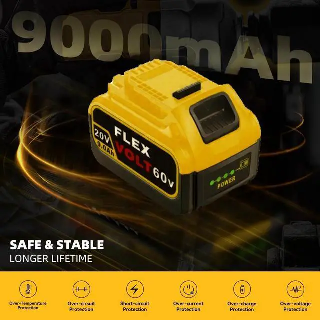 Alt view image 3 of 7 - DEWALT 20V/60V MAX 9.0Ah High-Capacity Dual Battery Kit (2-Pack) - Smart Indicator - Compatible with DCB609, DCB606, DCB208 - Powersaw, Drill & Heavy-Duty XR Tools