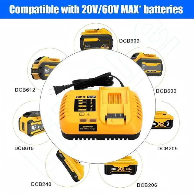 Alt view image 7 of 7 - DEWALT DCB118 Rapid Charger for DEWALT 20V MAX/60V MAX Batteries | Fast Charging 4Ah-15Ah | UL Listed