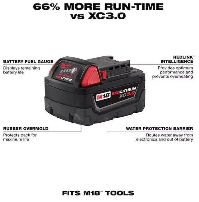Alt view image 2 of 7 - Milwaukee 48-11-1850 2 Pack M18 18V Lithium-Ion Battery 48-11-1852