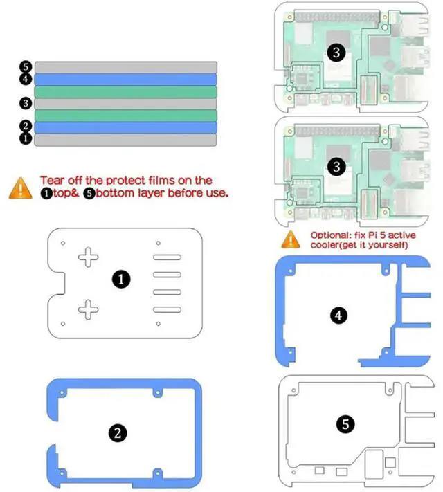 Alt view image 2 of 4 - 5-Layer Acrylic Case For Raspberry Pi 5 Compatible With For Raspberry Pi 5 Active Precision Cutouts Durable Easy T